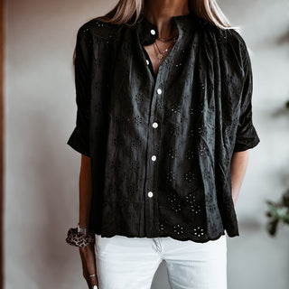 Black Pompano Broderie floaty Blouse *NEW*