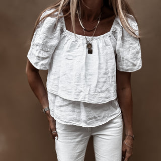 White tiered ruffle linen top *NEW*
