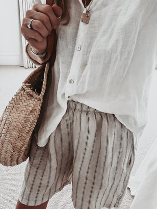 Slouchy pinstripe linen shorts SAND *NEW*