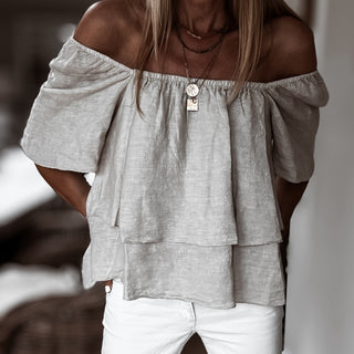Sand tiered ruffle linen top *NEW*