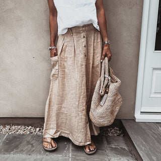 Loire linen caramel skirt with buttons *NEW*
