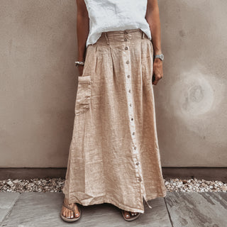 Loire linen caramel skirt with buttons *NEW*