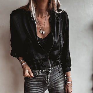 BLACK Satin bomber top *NEW*