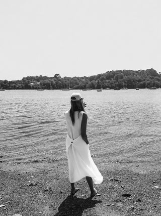 White Blossom linen button dress