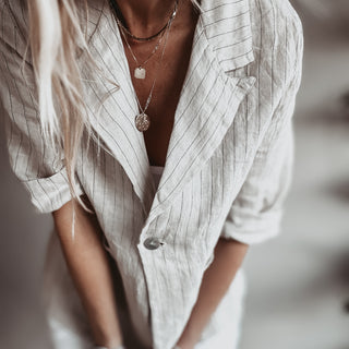 Pinstripe SAND linen blouse blazer *NEW*
