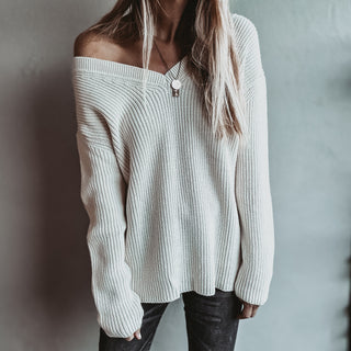 Ava V neck VINTAGE WHITE sweater *NEW*