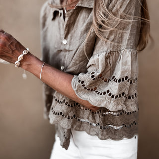 Lola TAUPE linen shirt with cotton lace *NEW*