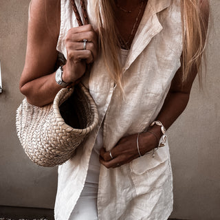 Cara cream long linen gilet *NEW*