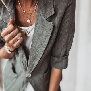 Pinstripe KHAKI linen blouse blazer *NEW*