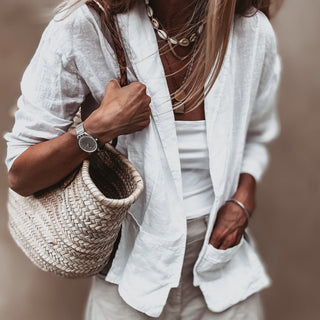 WHITE relaxed linen blazer with pockets  *NEW*
