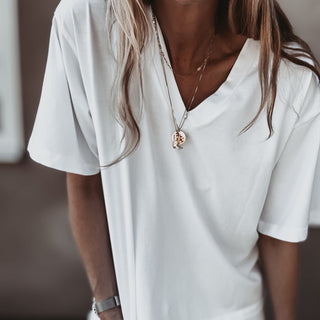 White/navy Bonjour croissant tee  *NEW*