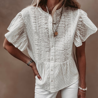 Lu smocked white linen blouse