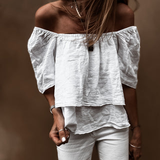 White tiered ruffle linen top *NEW*