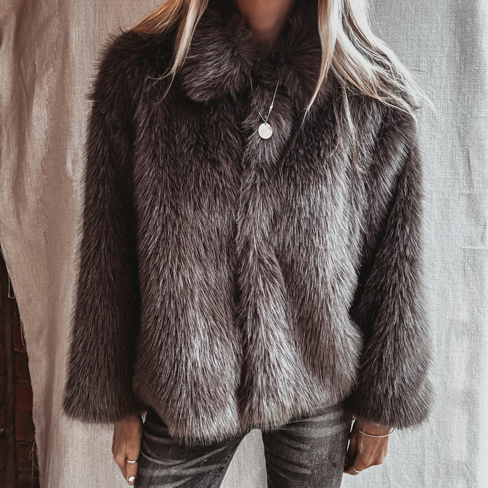 Faux fur LIGHT BROWN GREY jacket *NEW*