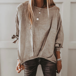 TAUPE Leila linen top with bows *NEW*