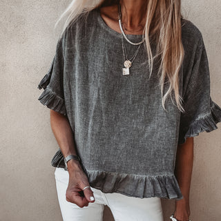 Inky grey ruffle edges linen top *NEW*