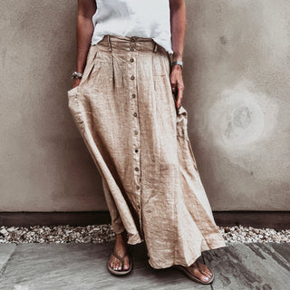 Loire linen caramel skirt with buttons *NEW*