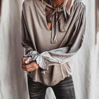 Gabe Mushroom satin bow blouse *NEW*