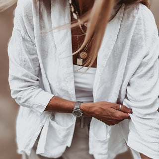 WHITE relaxed linen blazer with pockets  *NEW*