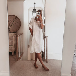 Lillie linen relaxed white dress *NEW*
