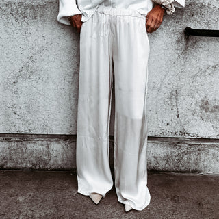 Verona LIGHT DESERT BEIGE satin palazzo pants *NEW*