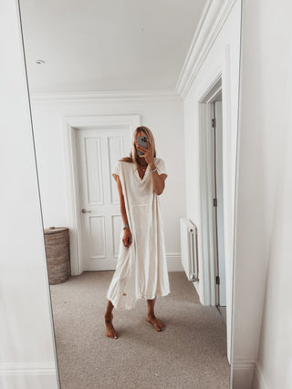 Kalamata CREAM  V neck t shirt dress