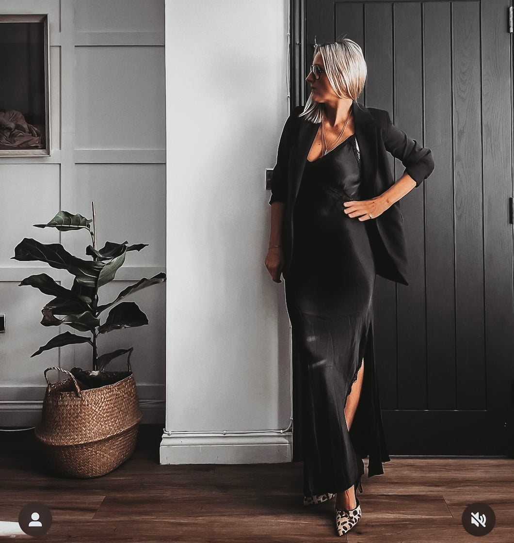 Sienna Lace Satin Slip dress BLACK Lucy Dodwell Sienna Lace Satin Slip dress BLACK Lucy Dodwell