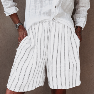 Slouchy pinstripe linen shorts WHITE *NEW*