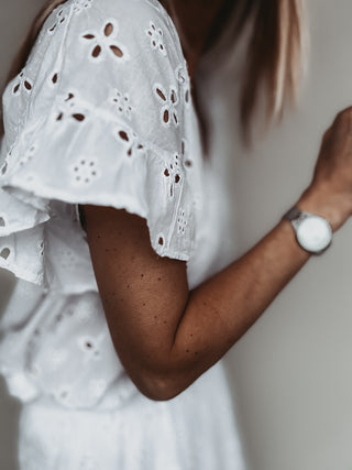 Petula WHITE Broderie Anglais frill sleeve tee  *NEW*