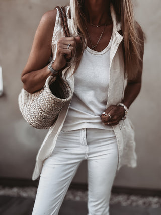 Cara cream long linen gilet *NEW*