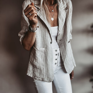 Pinstripe SAND linen blouse blazer *NEW*