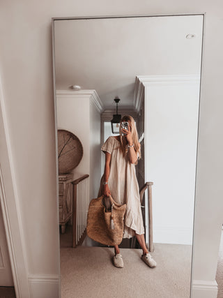 Lottie linen off shoulder beige dress *NEW*