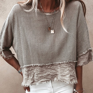 Mila BEIGE crochet tee with cotton lace trim *NEW*