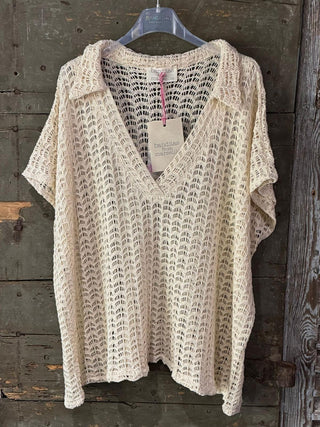 Callie CREAM crochet v neck blouse  *NEW*
