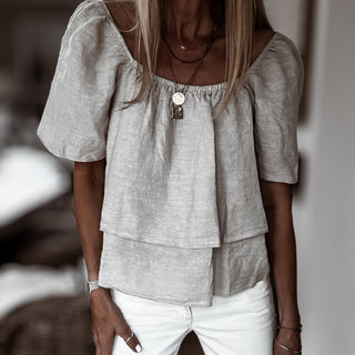 Sand tiered ruffle linen top *NEW*