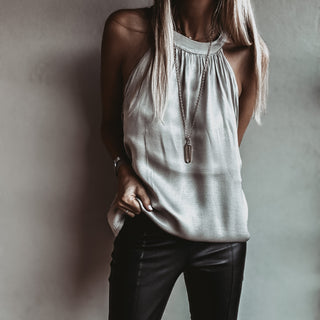 SILVER CHAMPAGNE Satin halterneck  *NEW*