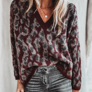 BURGUNDY leopard v neck jumper *NEW*