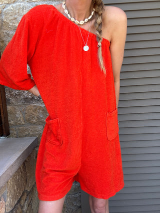 Orange / Red off shoulder beach playsuit *NEW*