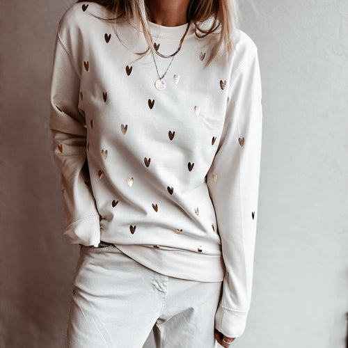 Glitter gold miniature HEARTS on vintage white sweatshirt