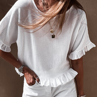 White ruffle edges linen top *NEW*