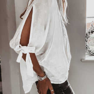 WHITE Leila linen top with bows *NEW*