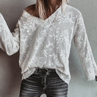 WHITE lace flower blouse