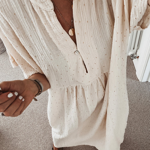 Aldina Vintage white dress with gold flecks *NEW*