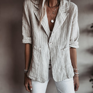 Pinstripe SAND linen blouse blazer *NEW*