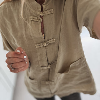 Light olive Duna linen mandarin blazer  *NEW*
