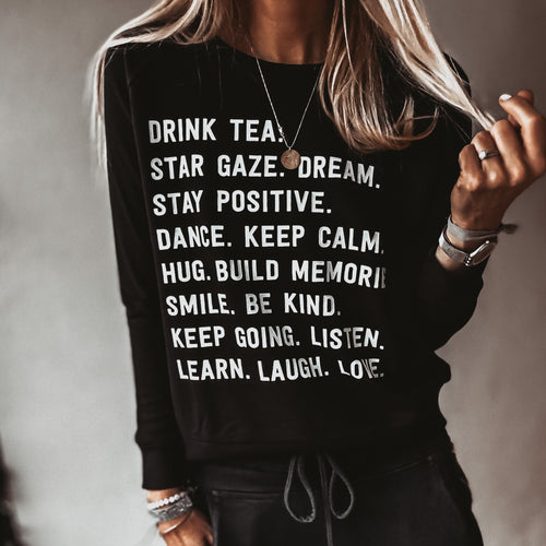 DRINK TEA black sweatshirt *relaxed style* NEW