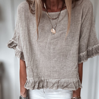 Sand ruffle edges linen top *NEW*