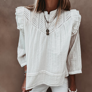 Loryn smocked white linen blouse