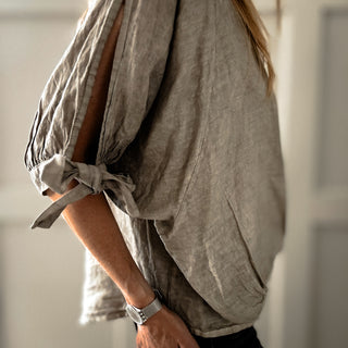 TAUPE Leila linen top with bows *NEW*