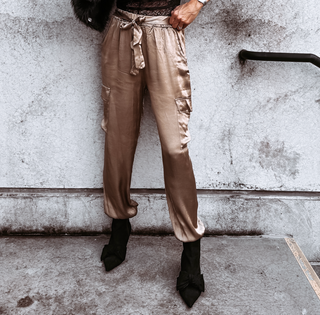 GOLD CHAMPAGNE Satin Cargo joggers *NEW*